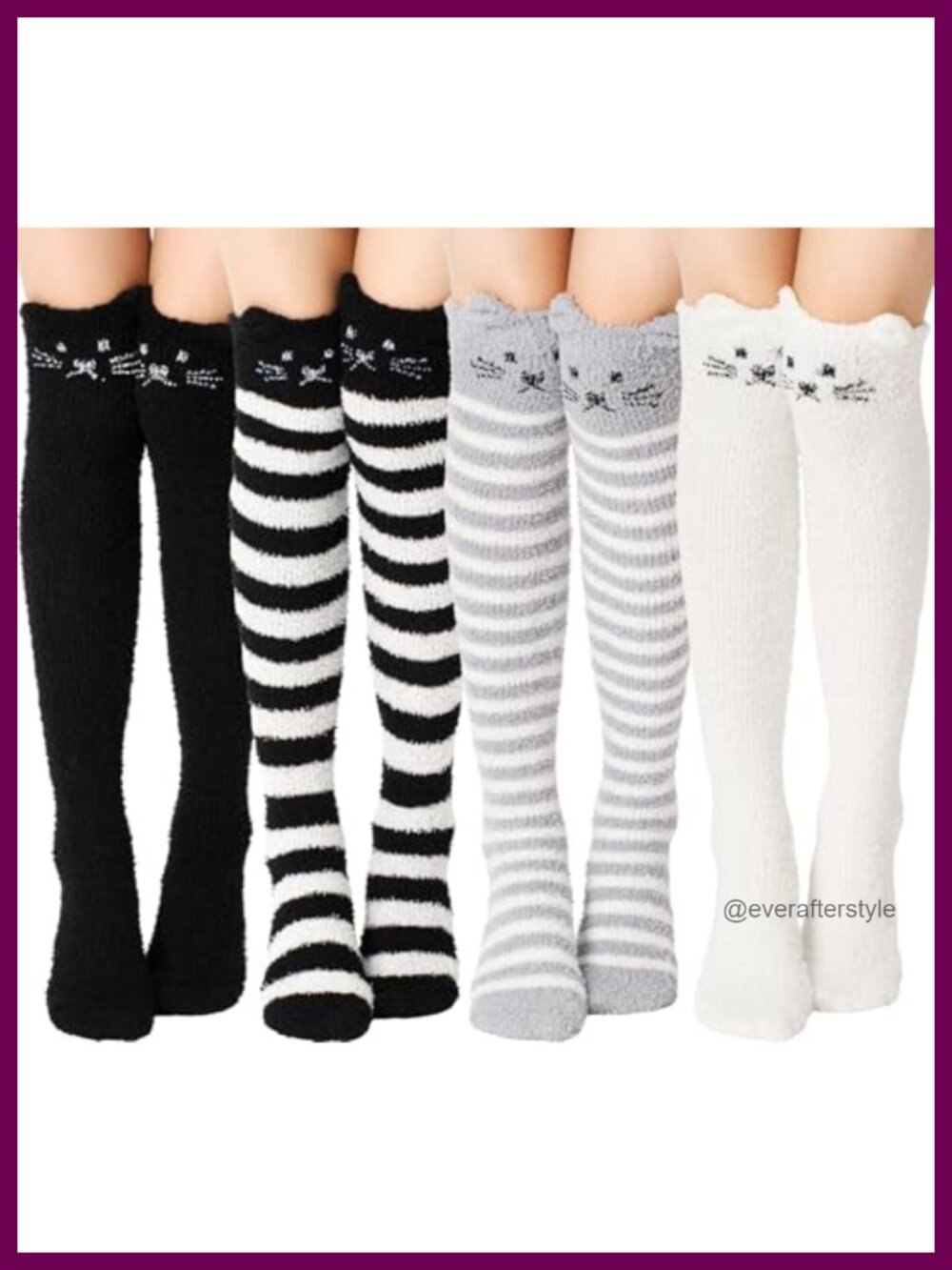 4 Pairs Knee High Fuzzy Socks Coral Fleece Women Winter Warm